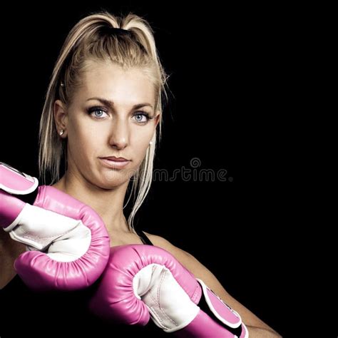 Woman Wearing Pink Boxing Gloves Stock Image Image Of Fighter