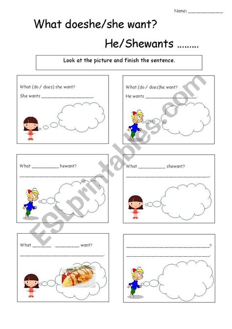 What Does Heshe Want Esl Worksheet By Gaby0215 English Lesson Plans Worksheets Esl