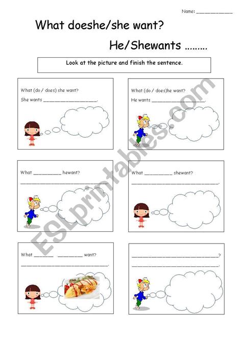 What Does Heshe Want Esl Worksheet By Gaby0215 Teaching Kids Kids