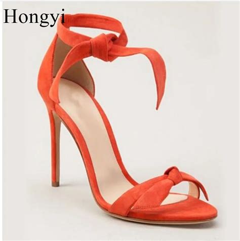 Hongyi Solid Color Ankle Tie High Heel Sandals Fashion Bowknot Embellished Cross Strap Ankle