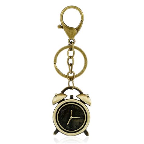 Bronze Plated Alarm Clock Style Keychain Bag Keyfobs Charm Men Punk Car