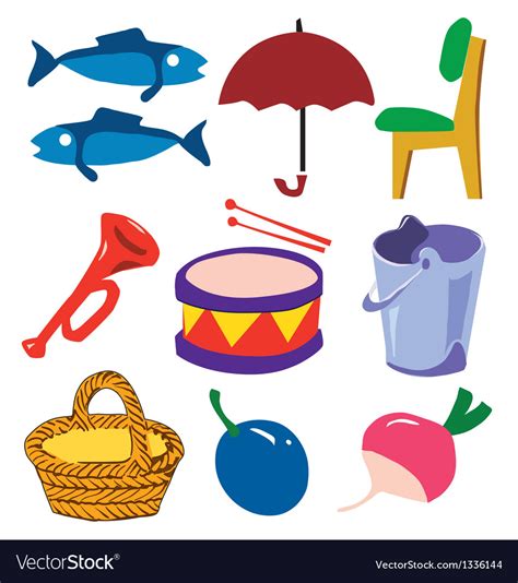 Doodle Cartoon Simple Objects Set Royalty Free Vector Image