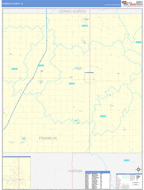 Franklin County Ia Zip Code Wall Map Basic Style By Marketmaps