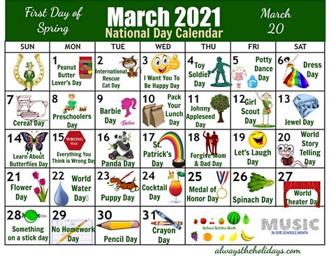March National Day Calendar Free Printable Calendars 2021