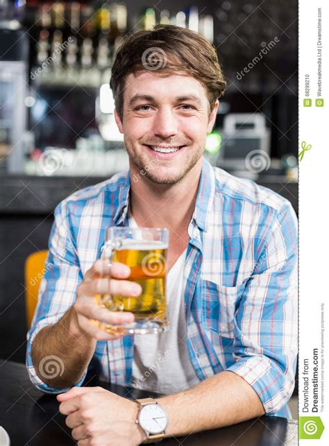 Portrait Of Smiling Man Drinking A Beer Stock Photo Image Of Alcohol