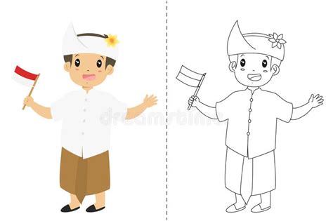 Indonesian Boy Wearing Bali Traditional Dress Outline