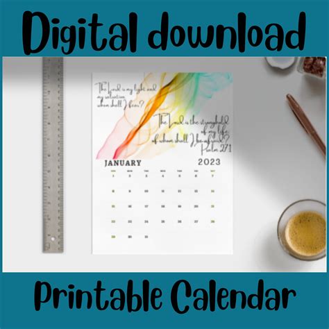 2023 Calendar Bible Verse Calendar Printable Calendar Digital