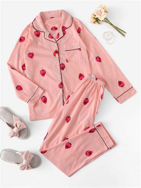 Christmas Strawberry Print Pajama Set Pajama Fashion Fashionista