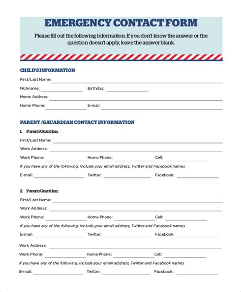 Free 8 Sample Emergency Contact Forms In Pdf Ms Word