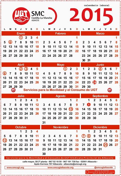 Smc Ugt Albacete Calendario Laboral 2015 Publicación Diario Oficial