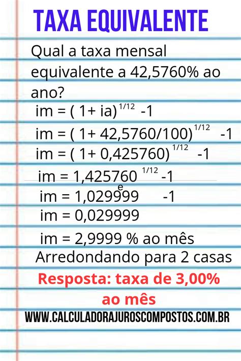 Taxas Equivalentes Exercícios Resolvidos Passo A Passo Matemática