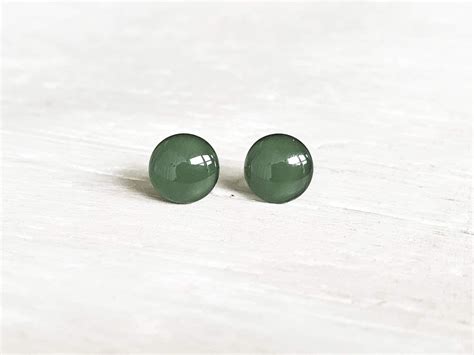 Amazon Com Dark Green Stud Earrings Dot Earrings By Ear Sugar Handmade