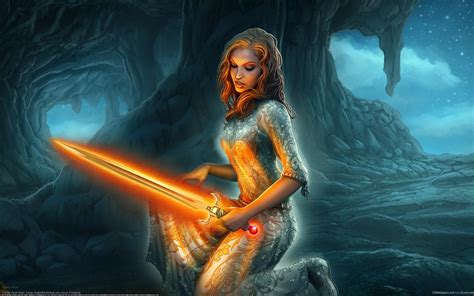 Lady Of The Lake Holding Excalibur Full HD Wallpaper And Background
