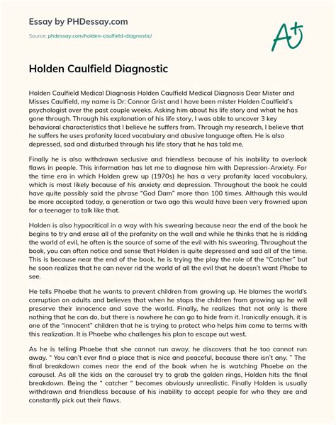 Holden Caulfield Diagnostic Essay Example