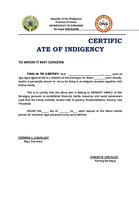 Doc Certificate Of Indigency Brgy Napalisan Rebeca S U M A G D O N