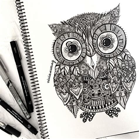 Zentangle Owl Black Fineliner Pen Find Me At Lour To