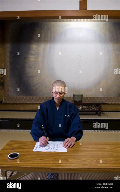 Monks Practicing Calligraphy In Meditation Roomtemple Henjôkô Japon