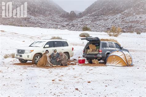 Snowfall in tabuk area of the kingdom. Snowfall in the northwest of Saudi Arabia covers desert in ...