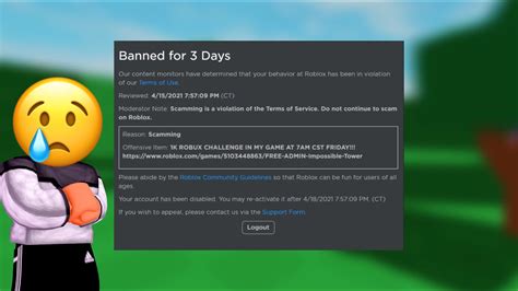 I Got Banned From Roblox Youtube