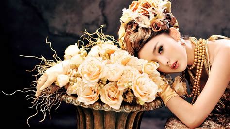 1920x1080 roses girl hairstyle model asian flowers coolwallpapers me