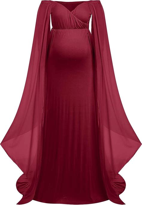 buy women s off shoulder elegant fitted maternity gown chiffon flare cape sleeve slim fit maxi