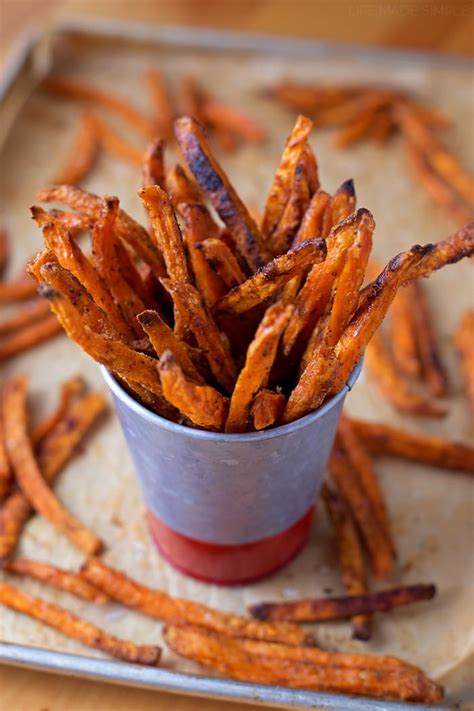 Baking your potatoes before frying them makes fries that are crispy on the outside and creamy on the inside. Baked Sweet Potato Fries