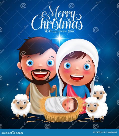 Merry Christmas Greetings With Jesus Born In Manger Belen With Joseph