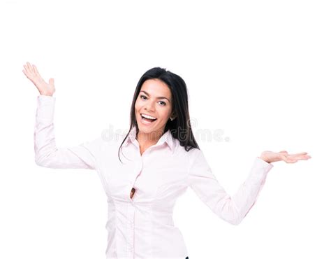 Laughing Businesswoman Presenting Something Palm Stock Photos Free