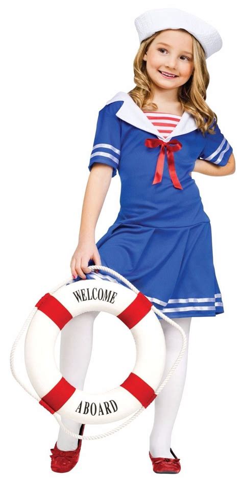Girls Sailor Costume Navy Ship Captain Halloween Blue Fancy Dress Child