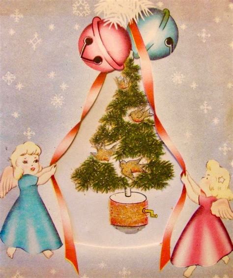 Vintage Christmas Card Retro Christmas Card Pink And Blue Angels Vintage Christmas Cards