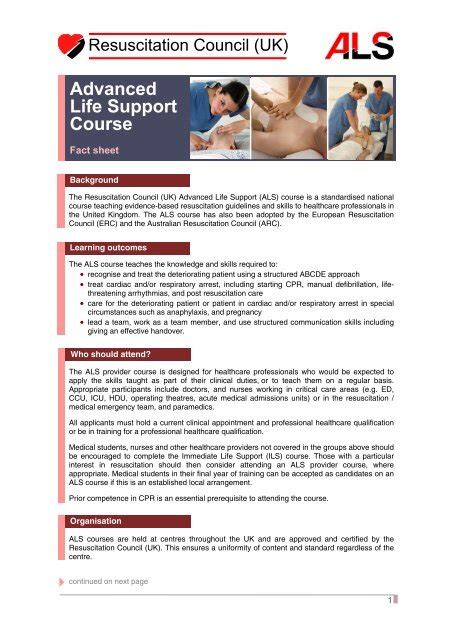 Advanced Life Support Course Fact Sheet Resuscitation Council Uk