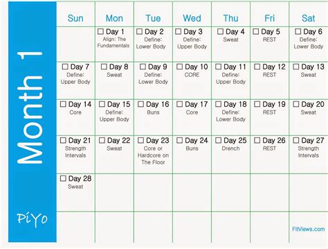 Getting Started With Piyo Free Printable Piyo Workout Calendars