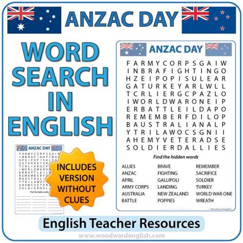 April 25 marks the remembrance day for all new zealanders and the date of anzac day is the anniversary of when the australian and new zealand army corps (the anzacs). ANZAC Day Word Search in English Woodward English