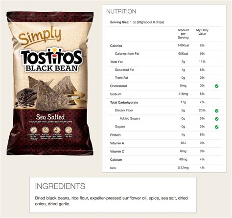 The core ingredients in tostitos' tortilla chips are corn, vegetable oil, and salt. Healthier Tortilla Chips - Walking Off Pounds