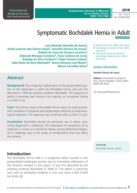 Pdf Symptomatic Bochdalek Hernia In Adult A Case Report