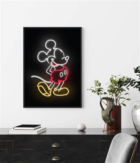 Digital Download Neon Sign Mickey Mouse Print Wall Art Home Etsy