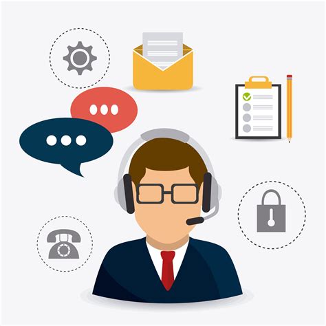 Male Customer Service Support Agent Surrounding By Office Icons 671183