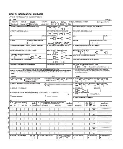 Standard Health Insurance Claim Form Free Download Ad6