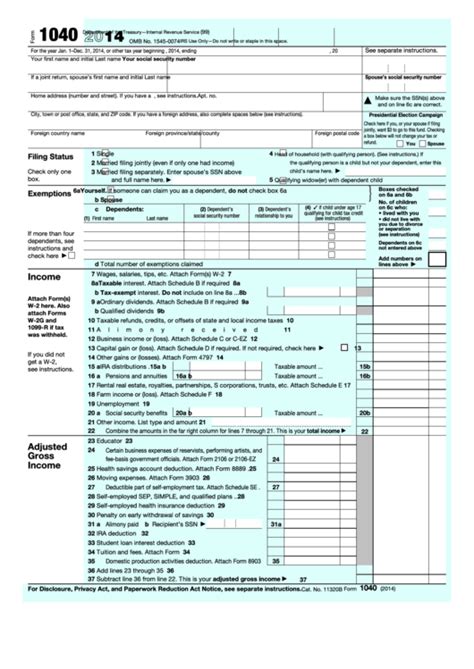 Fillable Form 1040 Us Individual Income Tax Return 2014 Printable