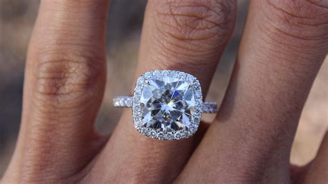 5 Carat Cushion Forever One Moissanite And Diamond Halo Engagement Ring