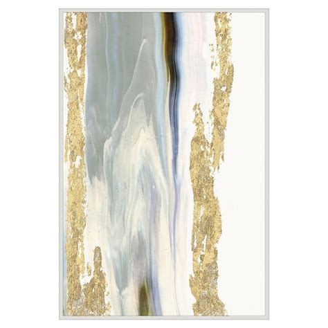 Marble Gold Leaf Abstract Painting White Lacquer Frame
