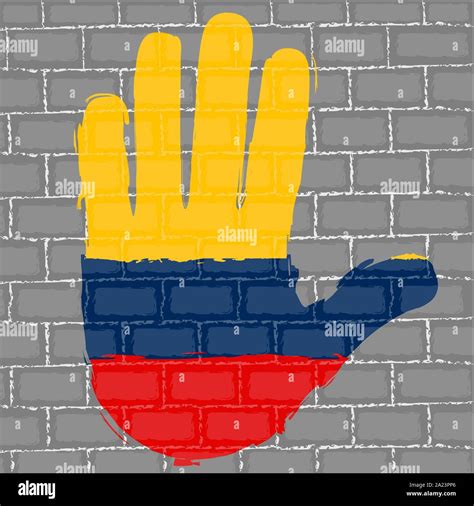 Hand Painted With The Flag Of Colombia Over A Grunge Brick Wall