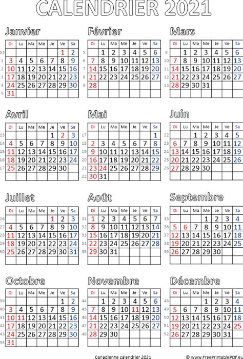 Jours fériés janvier 2021 et le numéro des semaines. Calendrier 2021 Canada | Gratuit PDF imprimable