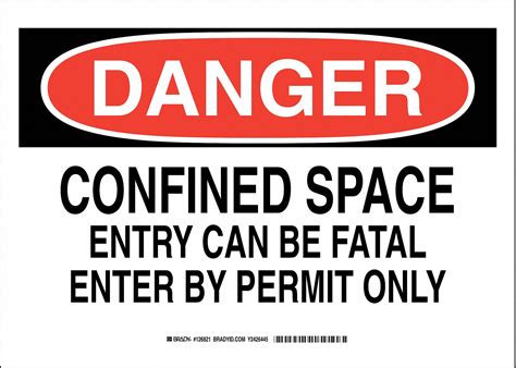 BRADY Danger Sign Confined Space Entry Can Be Fatal Enter By Permit Only Header Danger