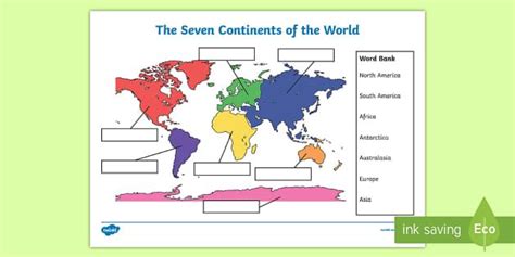 The Seven Continents Labelling Activity Worksheet Continents World