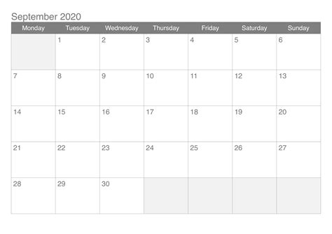 2020 September Printable And Writable Calendar