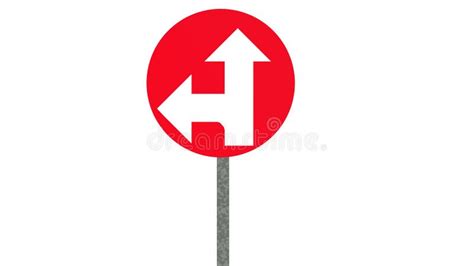 Mandatory Straight Or Left Turn Ahead Road Sign Isolated On White