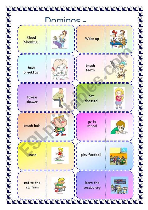 Daily Routines Domino 30 Cards English Esl Worksheets