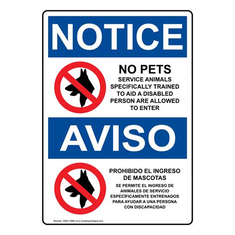 No dog fouling sign, concept or real banner. OSHA NOTICE No Pets Service Animals Allowed Bilingual Sign ...