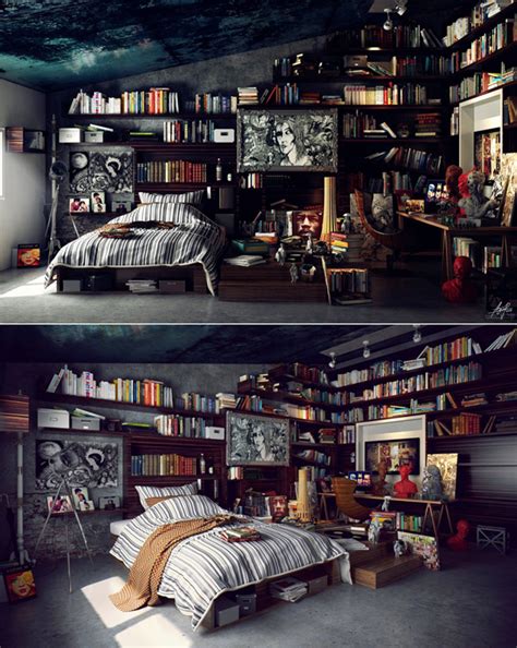 modern-library-bedroom-decor - HomeMydesign Stylish living room, bedroom and dining room interiors.